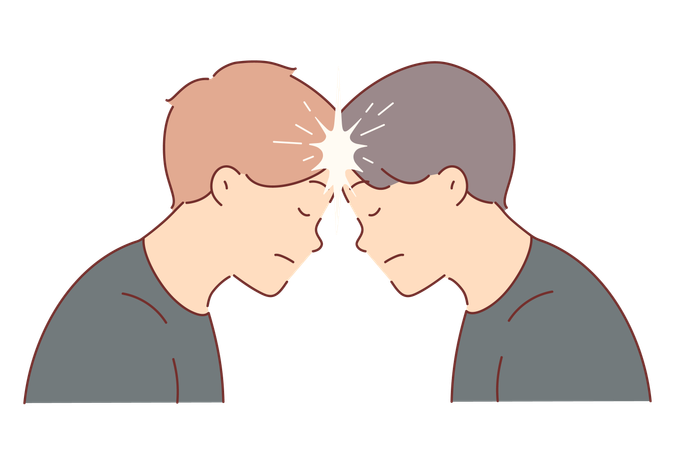 Two men brainstorm together and touch foreheads to create telepathic connection  일러스트레이션