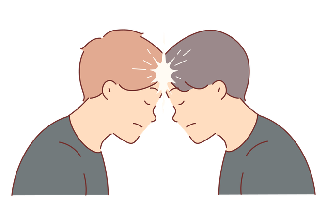 Two men brainstorm together and touch foreheads to create telepathic connection  Illustration