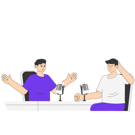Two Men Chatting on Podcast  Illustration