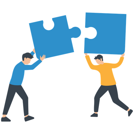 Two men connect puzzle elements Illustration