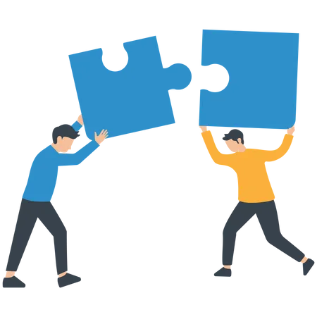 Two men connect puzzle elements Illustration