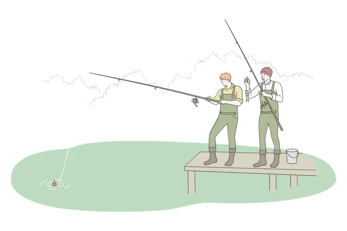 Two men doing fishing activity  Illustration