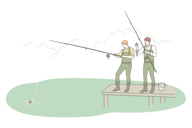 Two men doing fishing activity  Illustration