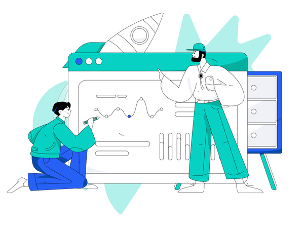 Two men doing startup analysis  Illustration