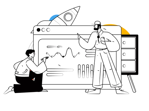 Two men doing startup analysis  Illustration