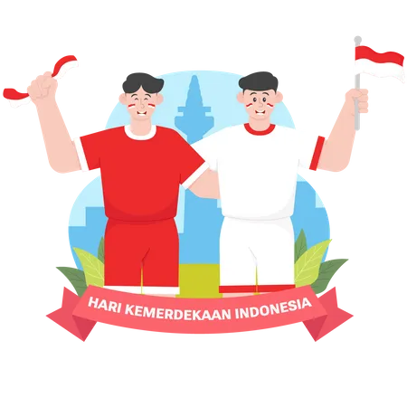 Two men embracing on Indonesia’s independence day  Illustration