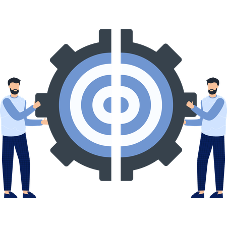 Two Men Holding a Gear for Business Collaboration Strategy and Partnership  Illustration