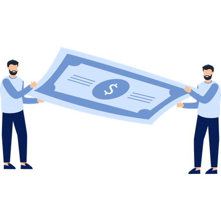 Two Men Holding a Large Dollar Bill Financial  Illustration