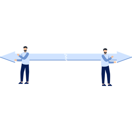 Two Men Holding  Broken Arrow  of Division Direction and Choice  Illustration