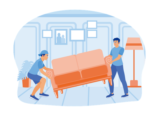 Two Men Lifted And Moved Sofa  Illustration