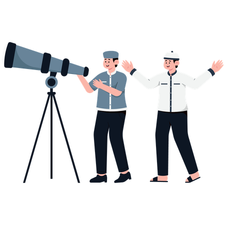 Two Men Looking at the Hilal for Eid Al-Fitr  イラスト