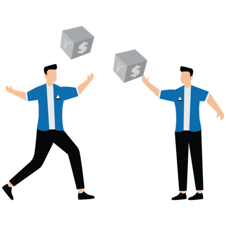 Two Men Merchants Throwing Currency Dice  Illustration