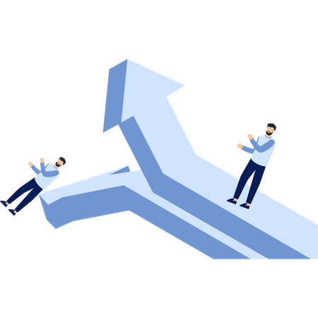 Two Men on Ascending Arrow Success and Progress  Illustration