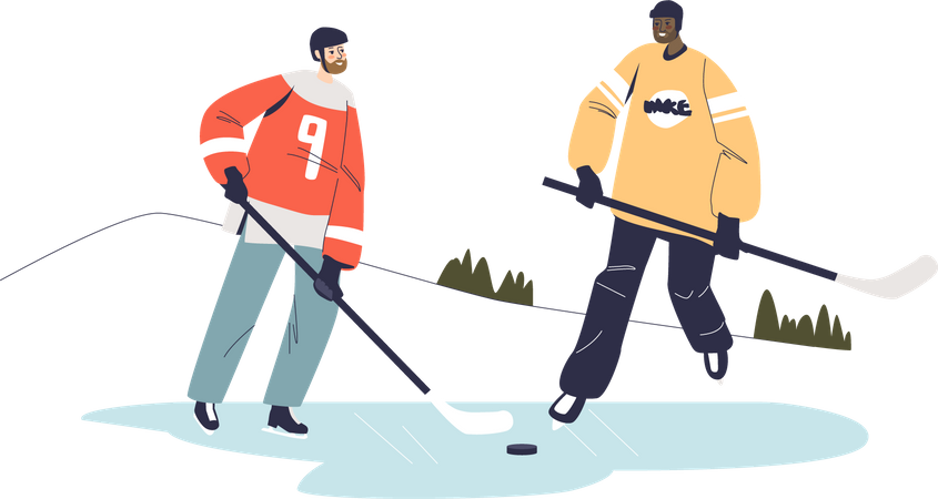 Two men play hockey Illustration