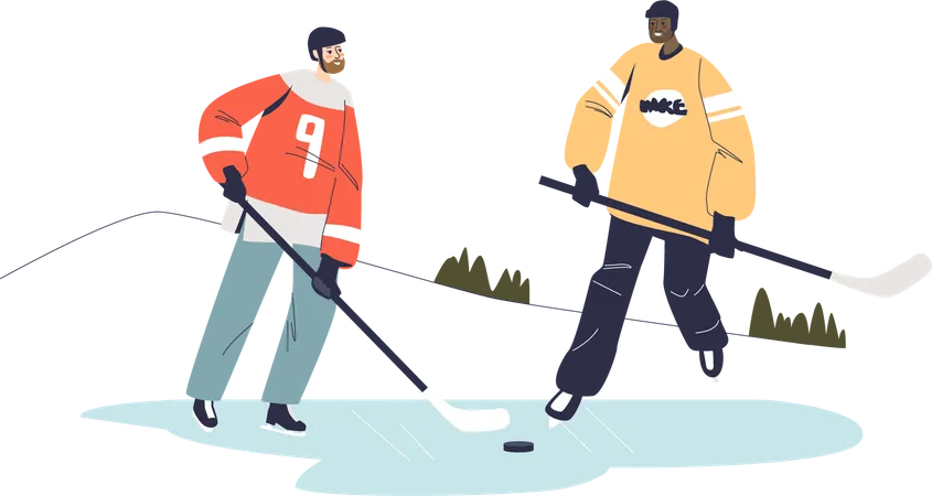 Two men play hockey Illustration