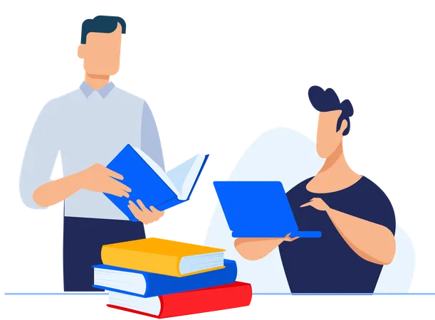 Two men reading book while improving business skill  Illustration