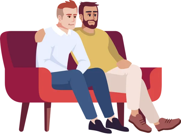 Two men sitting on couch  Illustration