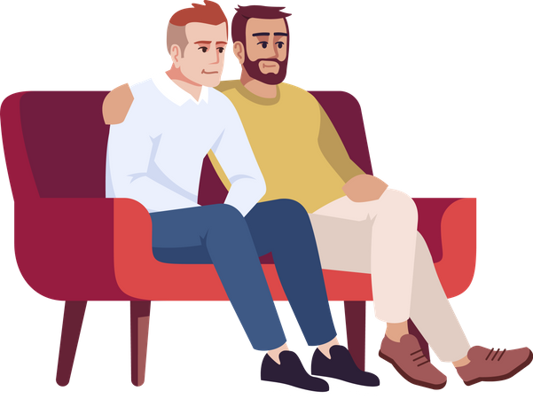 Two men sitting on couch  Illustration