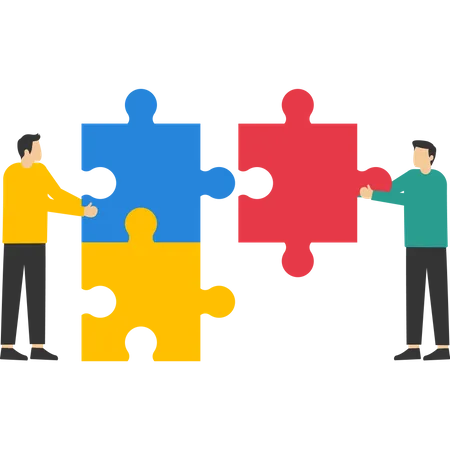 Teamwork Concept Project Team Collaboration Teamwork Partnership Or Colleagues Working Together To Solve Problems And Achieve Success Businessmen Colleagues Working Together On A Jigsaw Puzzle Illustration