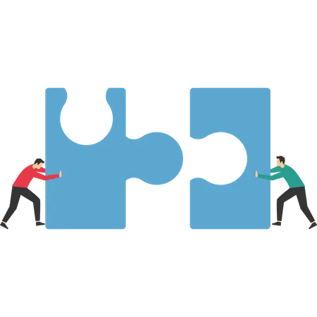 Team Pushes The Puzzle Together Merging Concept Teamwork Metaphor Symbol Of Working Together Cooperation Partnership Vector Illustration In Flat Style Illustration