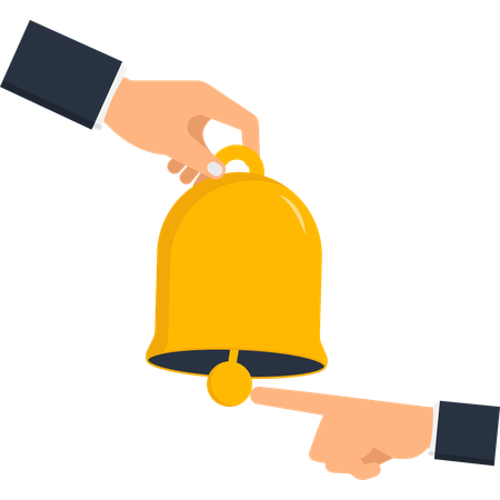 Two Men Supporting Another Under a Golden Bell  Illustration
