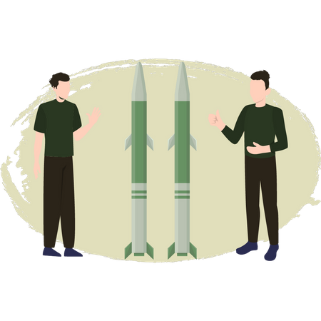 Two Men Talking About Missiles  Illustration