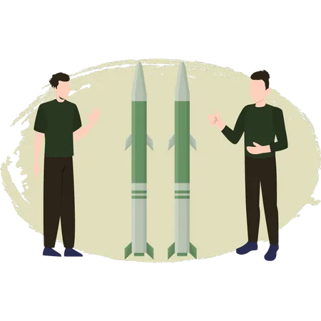 Two Men Talking About Missiles  Illustration