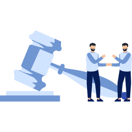 Two Men with a Gavel and Handshake  Illustration