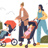 babies in strollers illustrations