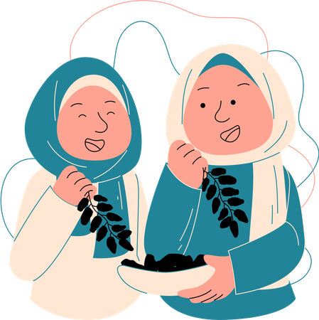 Two muslim girls carrying dates  Illustration