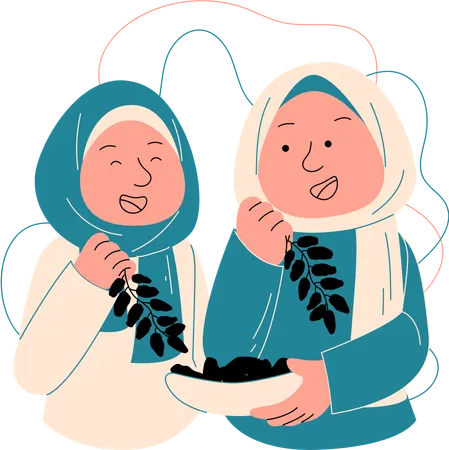 Two muslim girls carrying dates  Illustration
