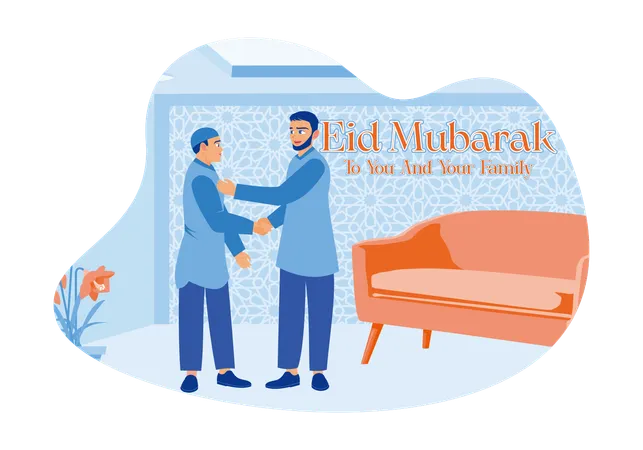 Two Muslim men are saying Eid al-Fitr greetings  Illustration