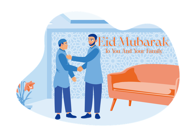 Two Muslim men are saying Eid al-Fitr greetings  Illustration