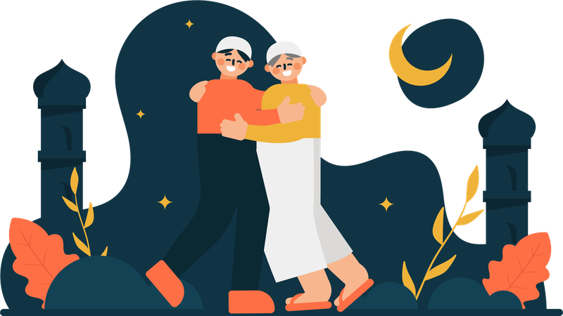 Two Muslim men hugging  일러스트레이션