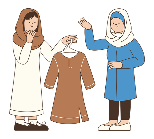 Two Muslim Women doing Shopping for Clothing  Illustration