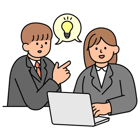 Two Office Employees Brainstorming Ideas Illustration