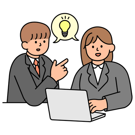 Two Office Employees Brainstorming Ideas  Illustration