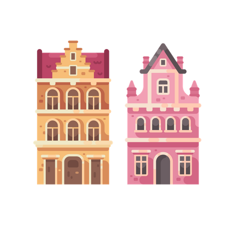 Two old city buildings Illustration