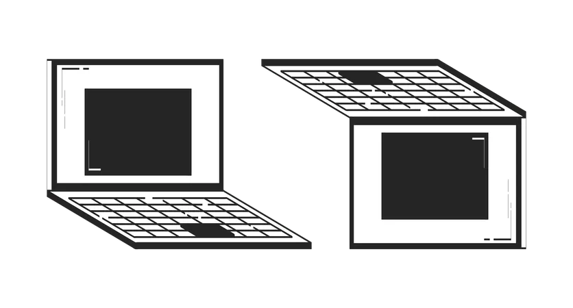 Two open laptops placed side by side s set  Illustration