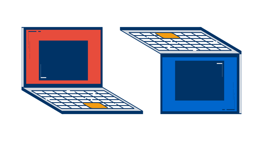 Two open laptops placed side by side s set  Illustration