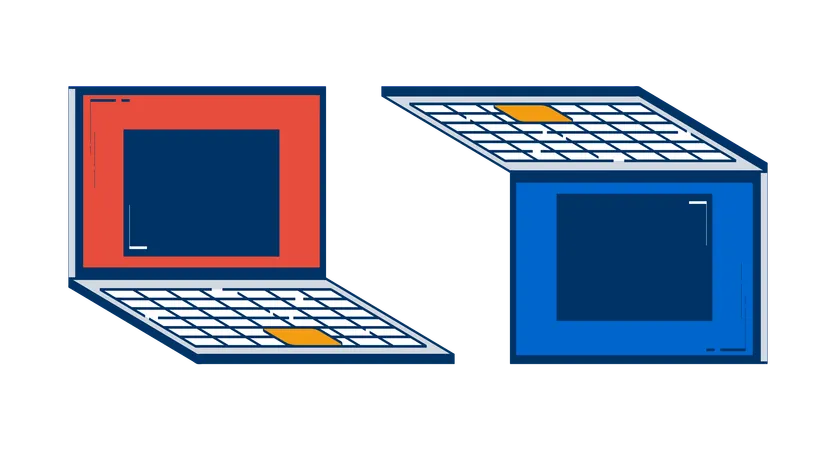 Two open laptops placed side by side s set  Illustration