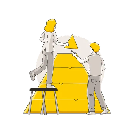 Two people collaborating to construct pyramid  Illustration