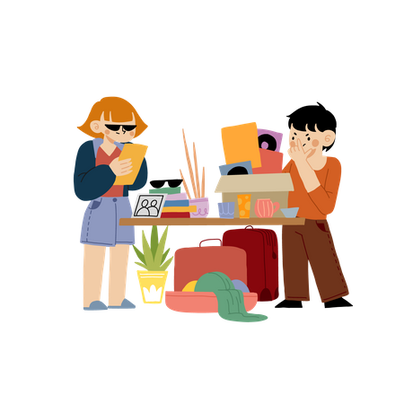 Two people doing shopping  イラスト