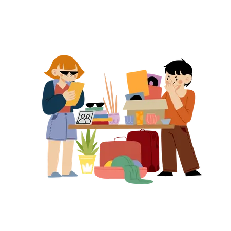 Two people doing shopping  イラスト