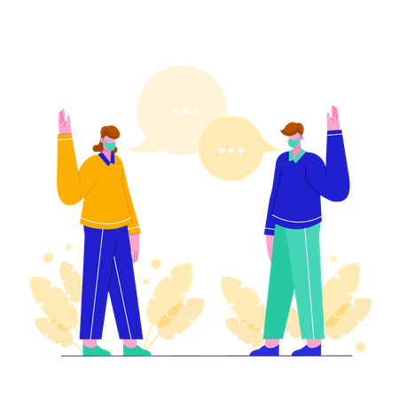 Two people doing social distancing without shaking hand Illustration