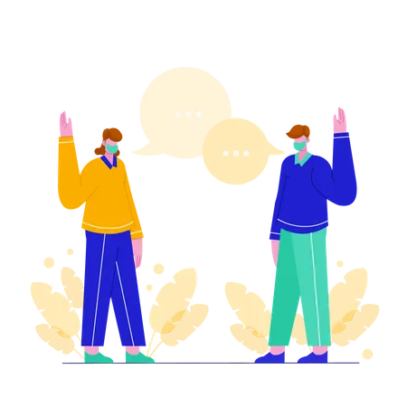 Two people doing social distancing without shaking hand  Illustration