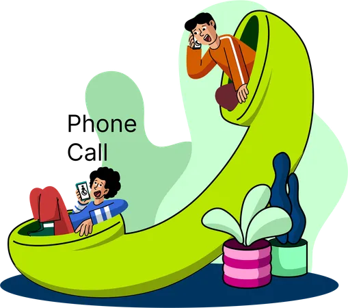 An Engaging Scene Showing Two People Happily Conversing Over A Phone Call Emphasizing The Personal Connection Facilitated By Telecommunications Illustration