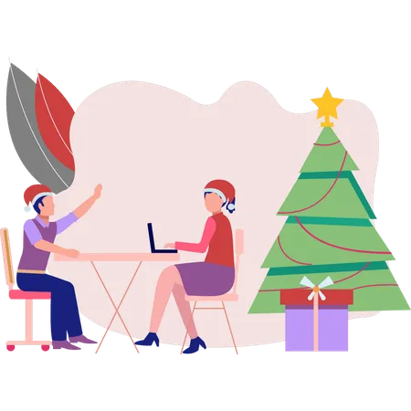 Two people having meeting on Christmas Day  Illustration