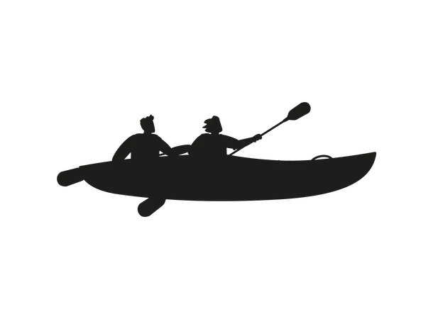 Two people in a kayak paddling  Illustration