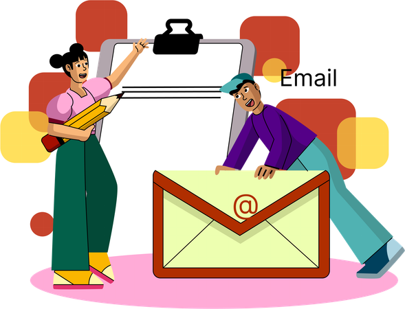 Two people interacting over email  Illustration